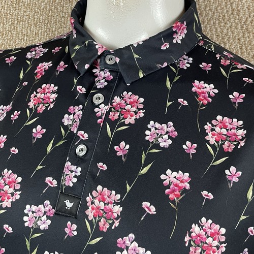 Bad Birdie Polo Shirt Mens L Black Floral Performance Stretch Wicking Golf T468