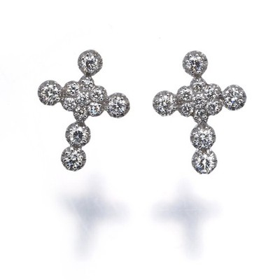 Auth STAR JEWELRY Earrings Diamond 0.23ct/0.23ct Cross 18K 750 White Gold