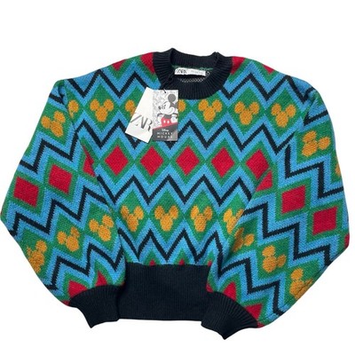 NWT Zara Disney Mickey Mouse Jacquard Knit Sweater Size Small