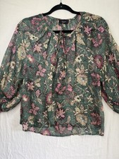 VICI Green Floral Tie-Neck Sheer Baloon Sleeve Blouse Size S