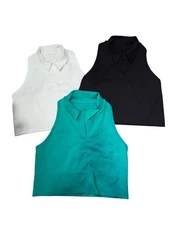 Athleta LOT Of 3 Aurora Seamless Polo Crop Tank Top Black, Teal, White Women XL