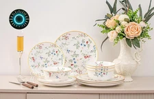 Bone China Plates and Bowels 12-Pieces Dinnerware Sets, Highly Chip and Crack Re