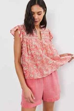VELVET By Graham & Spencer Kenzie Printed Flutter Sleeve Top Rouge S $145 H12