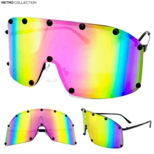 Oversized 90s RETRO SPORTY Wrap Around Style SUN GLASSES Large Rainbow Lens