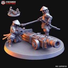 Kyoushuneko Japanese Ashigaru Cannon and X2 Crew 28mm/32mm Scale -NO BASES-