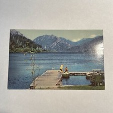 Olympic National Park Washington WA Lake Crescent Man & Woman On Dock Postcard