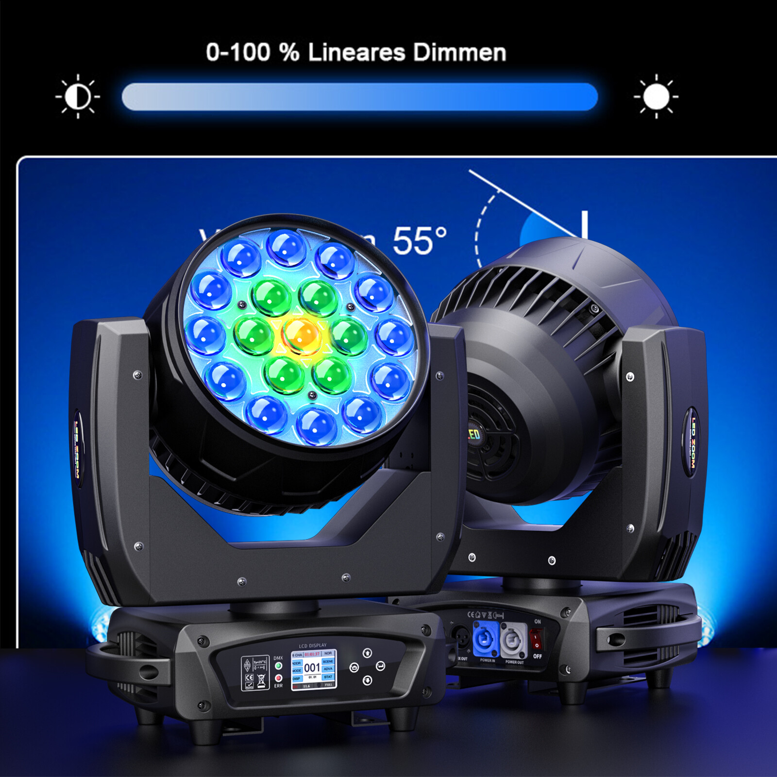 19X20W RGBW Moving Head Beam Zoom Wash 4in1 LED Bühnenlicht DMX