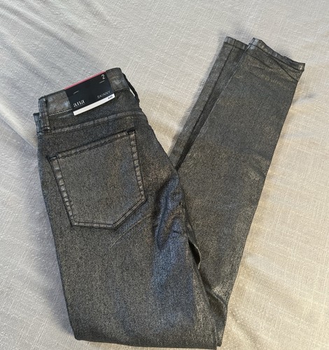 ANA Women’s Size 2 Skinny Mid Rise Lightweight Pant Silver Metallic Color NWT