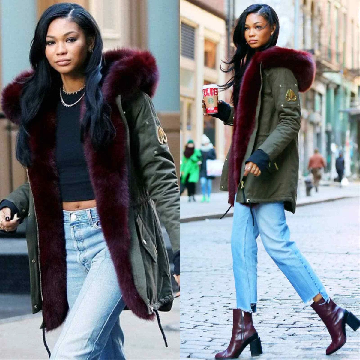 Green fur store coat outfit