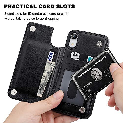 iPhone XR Wallet Case with Card Holder, Premium PU Leather iPhone XR 6.1" Black - Picture 4 of 7