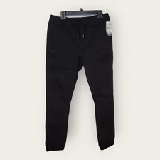 WT02 Mens Twill Jogger Pants Size Medium Stretch Tech Pockets Color Black