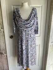 David Nieper Drape Cowl Neck Pansy Floral Print Jersey Tea Day Dress size 18