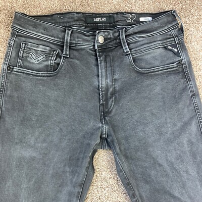 Mens Replay M914 ANBASS Jeans W32 L32 Stretch Slim Tapered Grey
