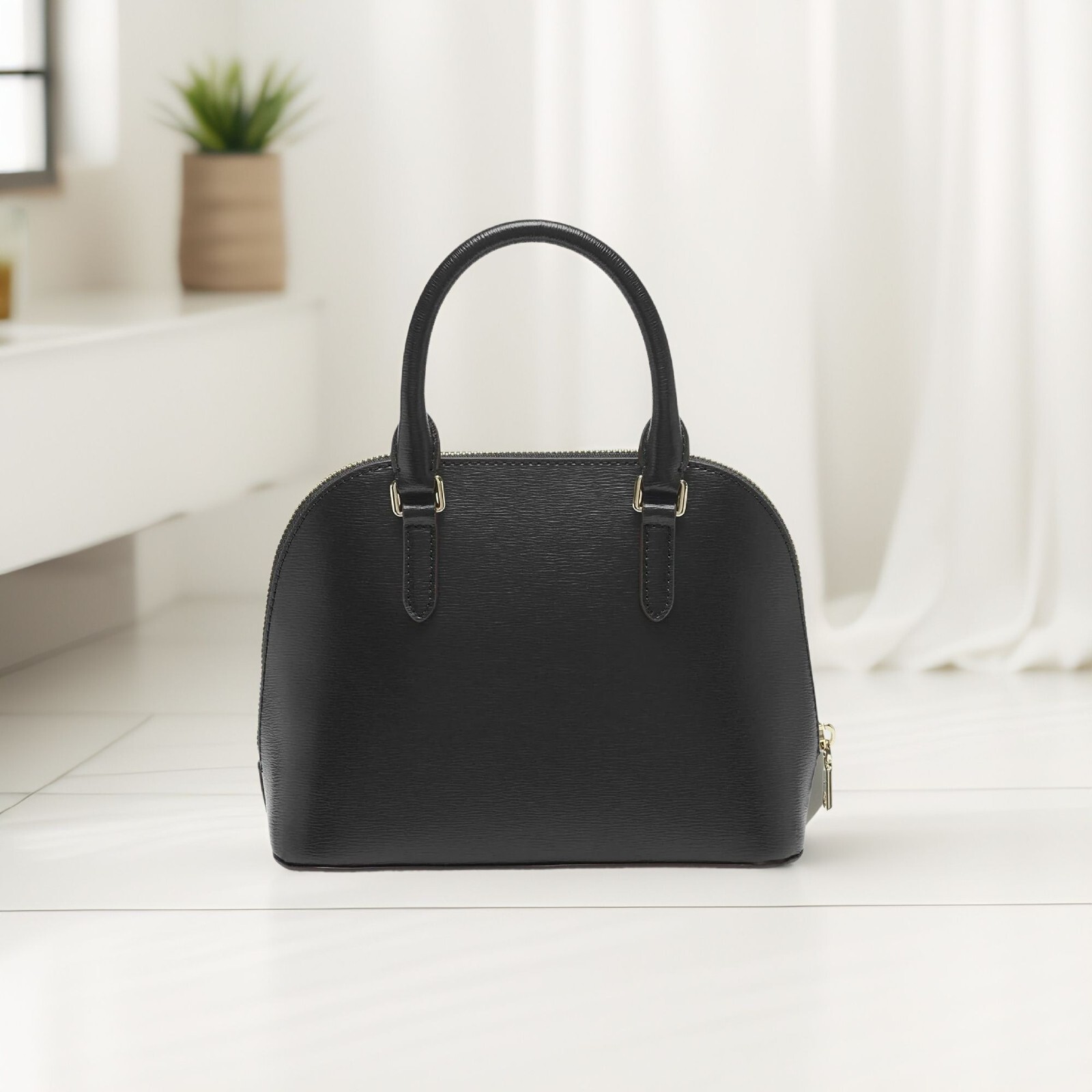 Dkny Womens Bryant Dome Satchel Convertible Strap Black Gold Tone Size OS NWT image 2