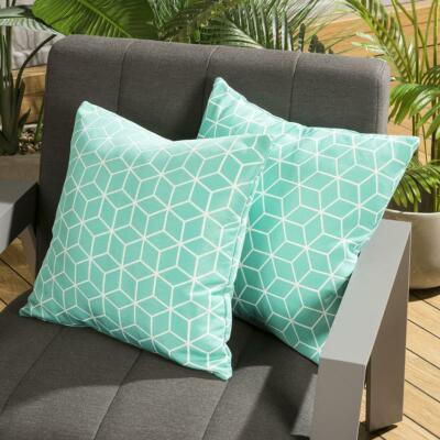 Pair of Luxury 450mm Outdoor Scatter Cushion Mint Geometric UK