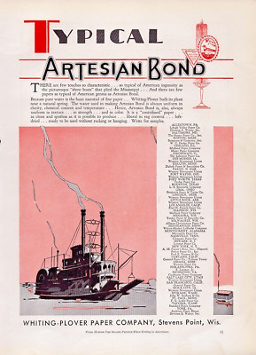 Whiting Plover Paper Artesian Bond Sailing Ships + Steamer 1930 Print Ads