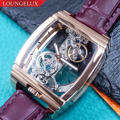 Automatic Mechanical Skeleton Bridge Movement Watch Luminous Rose Gold Purple