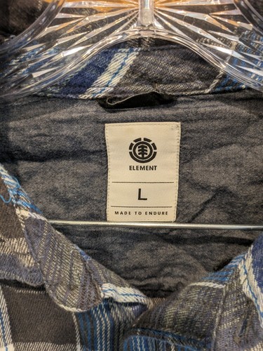Element Mens Size Large Plaid Button Down Flannel Long Sleeve Blue Plaid - Picture 3 of 3