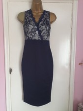 AX Paris Dress Size 8  Navy Lace Top Stretch Pencil  Stunning Party Cruise Bx5