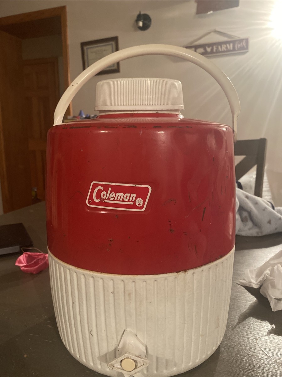 Vintage 1970s Coleman Red White 2 Gal Thermos Cooler Water Jug