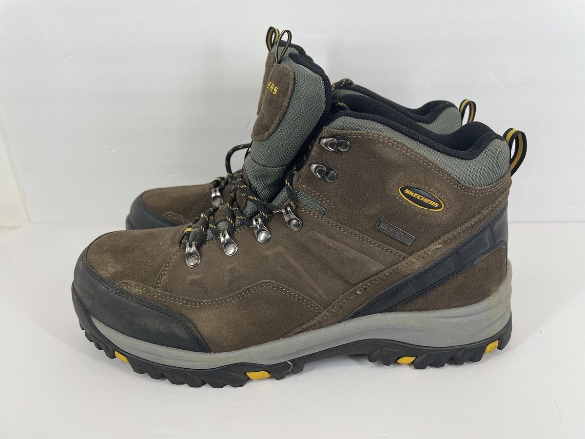 Waterproof Skechers Mens Hiking Boots Extra Wide Fit Brown Leather Mens 12