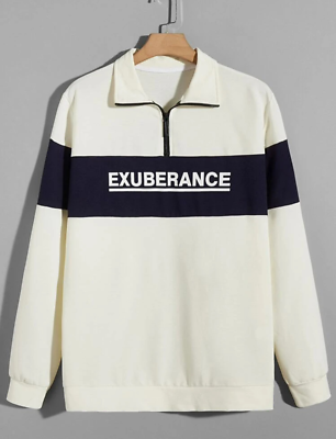 Men Letter Graphic Color Block Quarter Zip Pullover Casual New