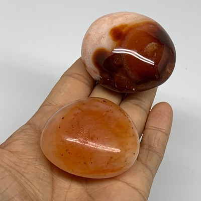 207.1g, 2''-2.2'', 2pcs, Red Carnelian Palm-Stone Gem Crystal Polished, B37632