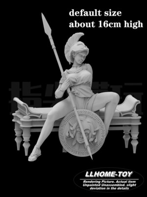 Anime Athena take spear and shield sit Resin 3D Print GK Kit Figure Unpainted