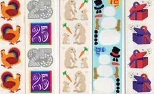 Mrs Grossman Sticker Strips~ Choice~Turkey/Rabbits Carrots/Snowman/Presents++