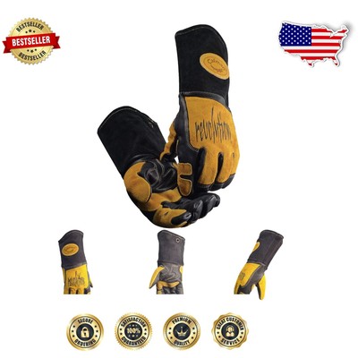 Ergonomic MIG/Stick Welding Gloves with Kevlar Stitching - Black/Gold X-Large