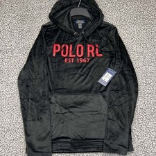 Polo Ralph Lauren Hoodie Men Small Black Velour Velvet Pullover Long Sleeve New