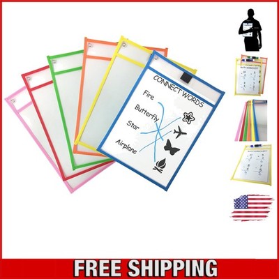 Durable 6-Pack Dry Erase Pocket Sleeves - Colorful Protection for Student Sheets
