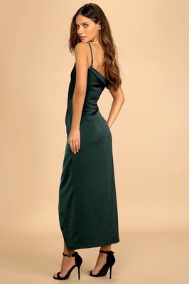 Lulus Women Showing Off A Little Dark Green Asymmetrical Tulip Midi Dress M  | eBay