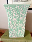 McCoy Pottery Pink Green Brocade Splatter Drip Glaze Vase Mid Century Mod 7 inch