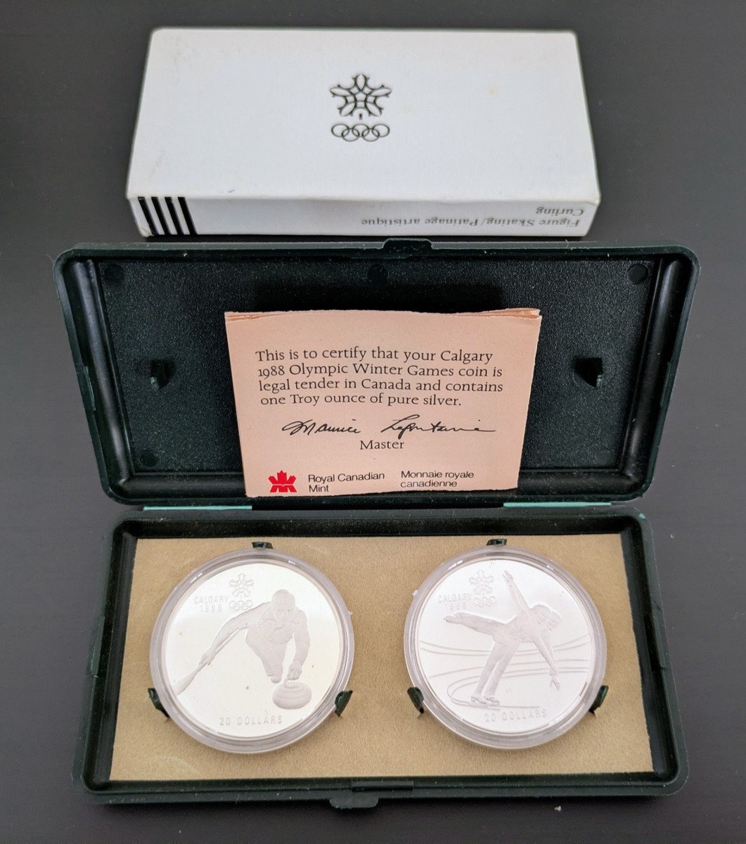 1988 Calgary Olympics $20 Silver Coin Boxed Set: Curling and