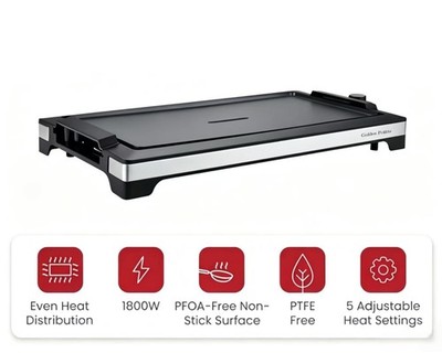 1800W Electric Indoor Griddle, Large Non-Stick BBQ Grill for Parties, Adjustable