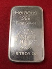 Heraeus 5 oz .999 Fine Silver Bar - Edelmetalle 5 Troy Ounce