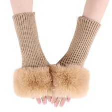 Winter Women Fingerless Gloves Knitted Arm Warmers Hand Mittens ThumbHole Khaki