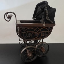 Victorian Wicker Rattan Metal Baby Doll Carriage Stroller Pram Buggy Decor