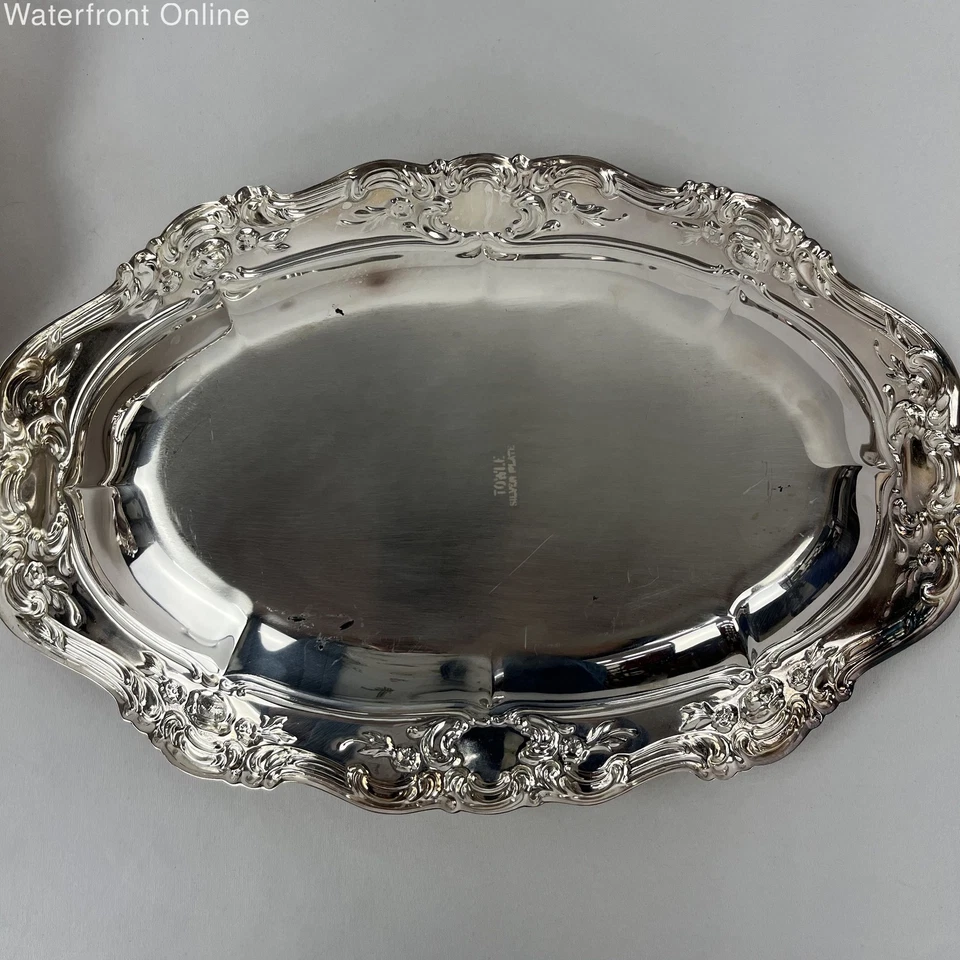 Towle Vintage Old Master Embossed Silverplated Oval Serving Trays Set of 2 - Image 3 of 4