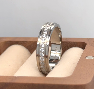 White CZ Eternity Christmas Gift Women Band 5mm Silver Titanium Comfort Fit Ring