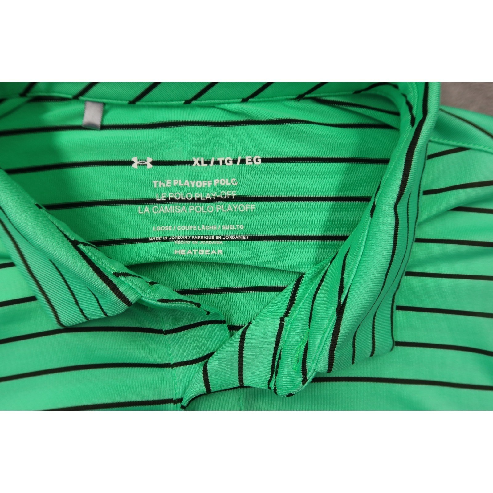 Under Armour Men's XL Golf Polo Shirt Green Black Stripe Heatgear Short Sleeve thumbnail 3