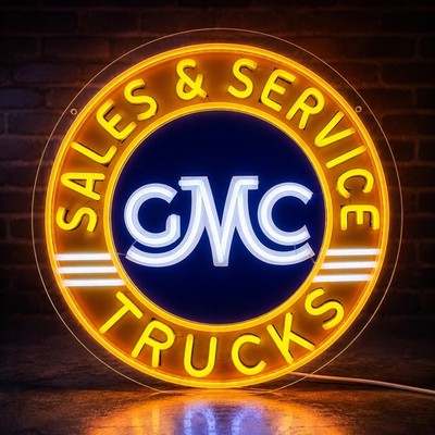 GMC TRUCKS SALES & SERVICE LED LIGHTED ADVERTISING SIGN DEALERSHIP GAS OIL SIGN