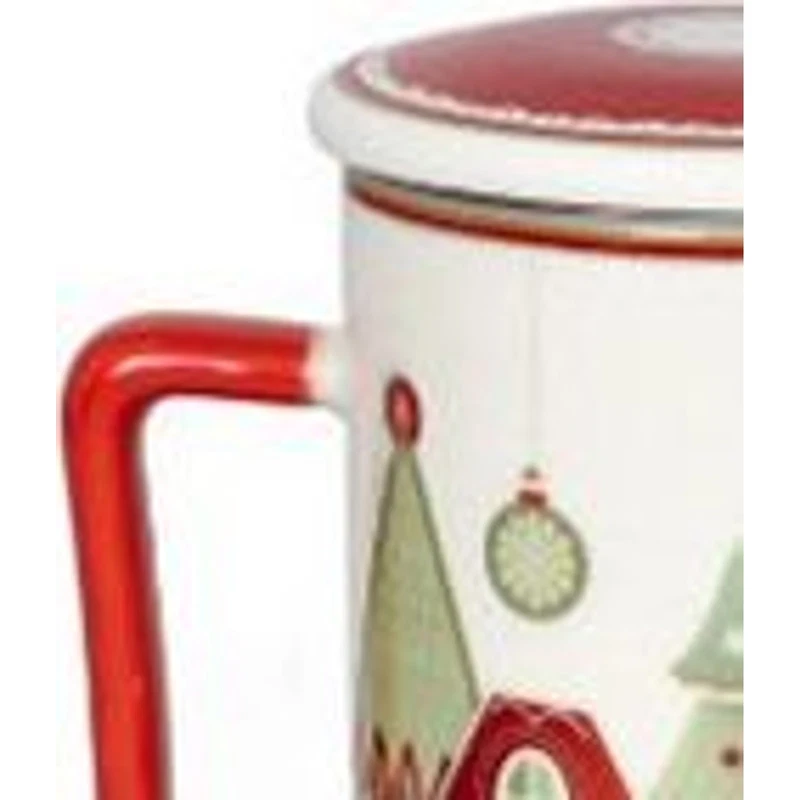 Mug Natale con Tappo e Filtro BRANDANI Villaggio in Festa Bianco Porcellana, fotografia 3 di 9