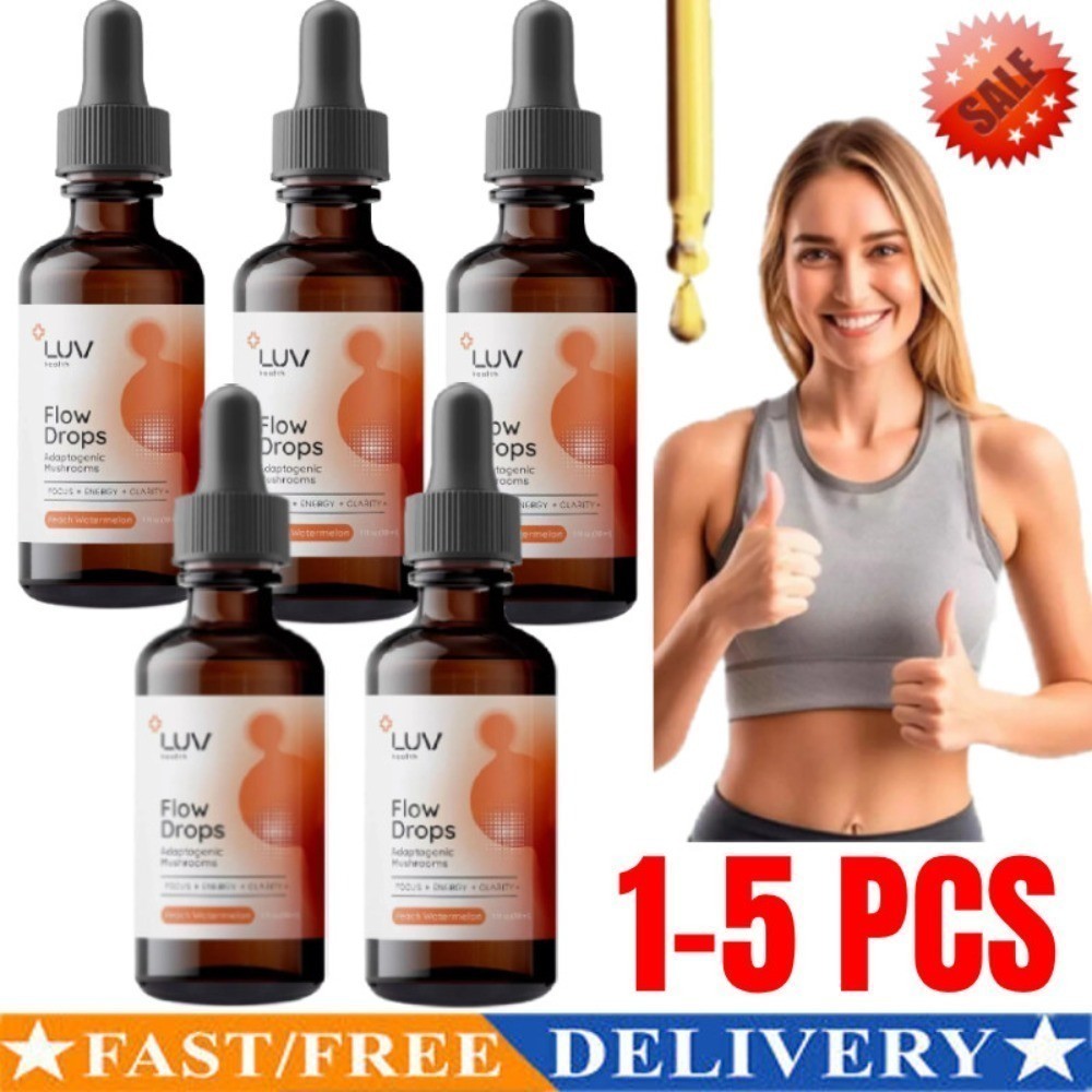 1-5X LUV Health Flow Drops-Adaptogen Mushroom Blend-Peach Watermelon Flavor~US