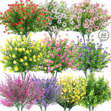 20 Bundles Realistic Artificial Flowers for Outdoors, UV Resistant No Fade Fake