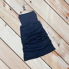 Lucy in the Sky S navy ruched halter open tie back dress 