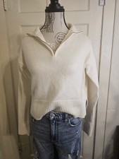 DKNY Ivory Knit Pullover Sweater 1/2 Zip Classic Long Sleeve XS