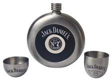 Jack Daniels Flask with Built-In Shot Glass Stainless Steel & Jiggers 2008
