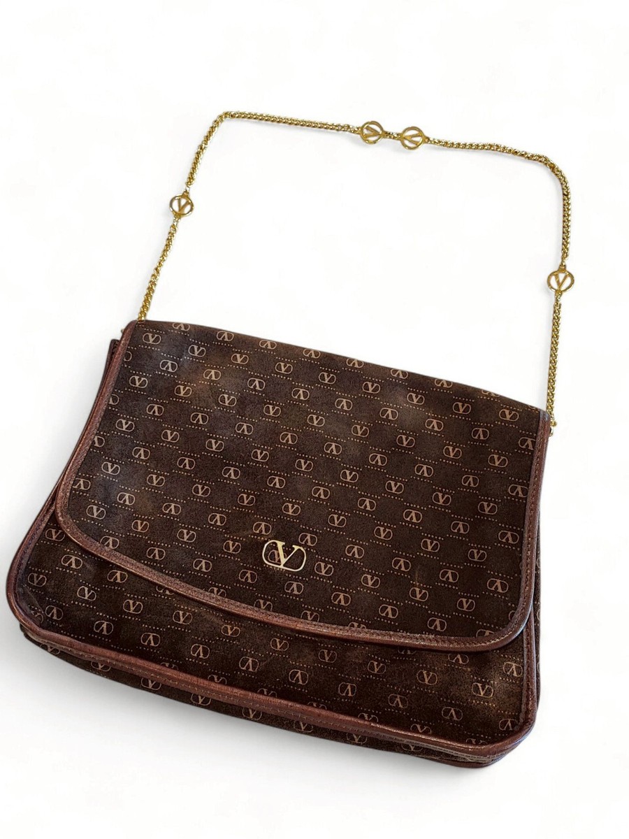Vintage Valentino Garavani Suede Shoulder Bag Brown Monogram